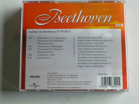 Beethoven - mondschein, vioolconcert,pianoc.  symf. 5 &amp; 9 (5 CD)