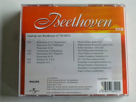 Beethoven - mondschein, vioolconcert,pianoc.  symf. 5 &amp; 9 (5 CD)