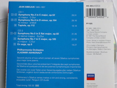 Sibelius - The Symphonies 3,5,6 &amp; 7 / Vladimir Ashkenazy (2 CD)