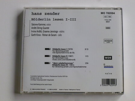 Hans Zender - H&ouml;lferlin Lesen I - III / Dalome Kammer, Arditti Quartet Edition