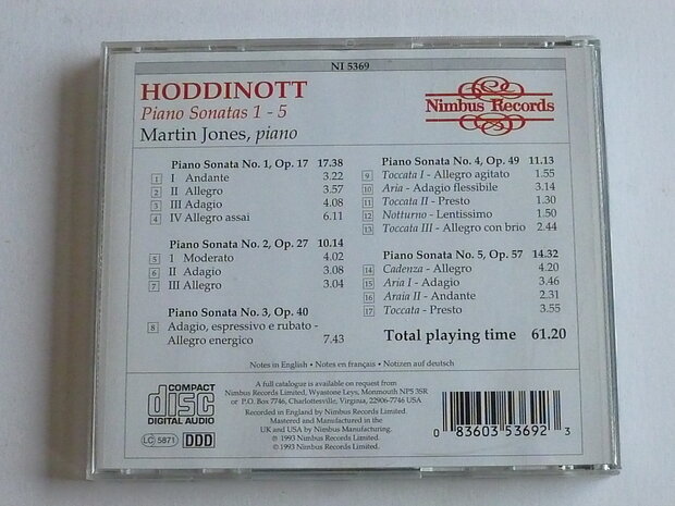 Hoddinott - Piano Sonatas 1 - 5 / Martin Jones