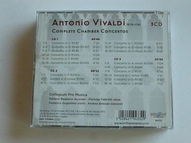 Vivaldi - Complete Chamber Concertos / Collegium Pro Musica (3 CD)