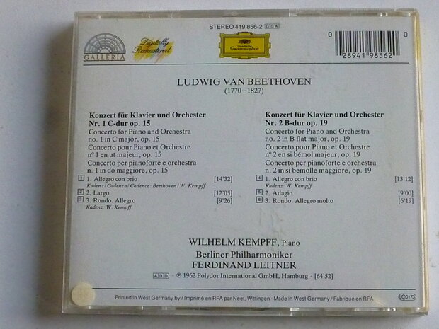 Beethoven - Klavierkonzerte 1 & 2 / Wilhelm Kemff, Ferdinand Leitner