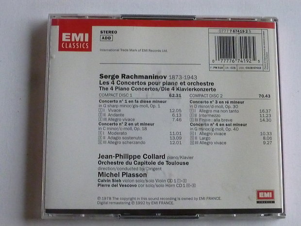 Rachmaninov - The 4 Piano Concertos / Jean-Philippe Collard, Michel Plasson (2 CD)