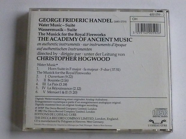 Handel - Water music suite /Christopher Hogwood