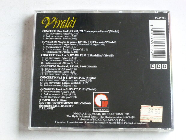 Vivaldi - Six Concertos for Flute / Judith Hall , Paul Barritt