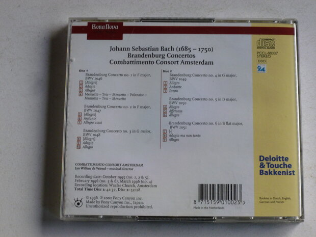 Bach - Brandenburg Concertos / Combattimento Consort  Jan Willem de Vriend (2 CD)