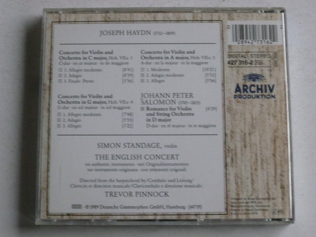 Haydn - Concerto for Violin / Simon Standage, Trevor Pinnock