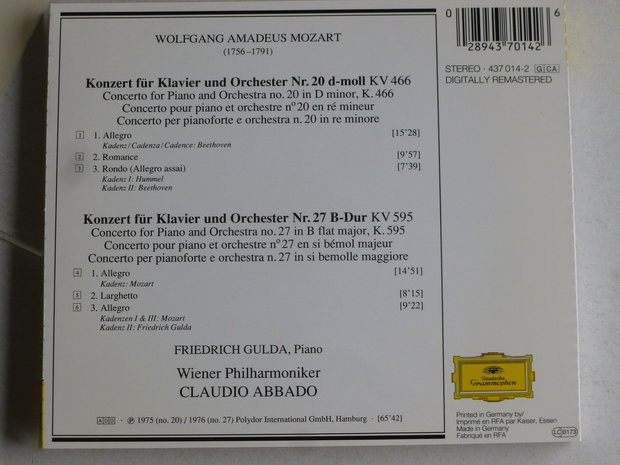 Mozart - Klavierkonzerte 20 & 27 / Friedrich Gulda, Abbado