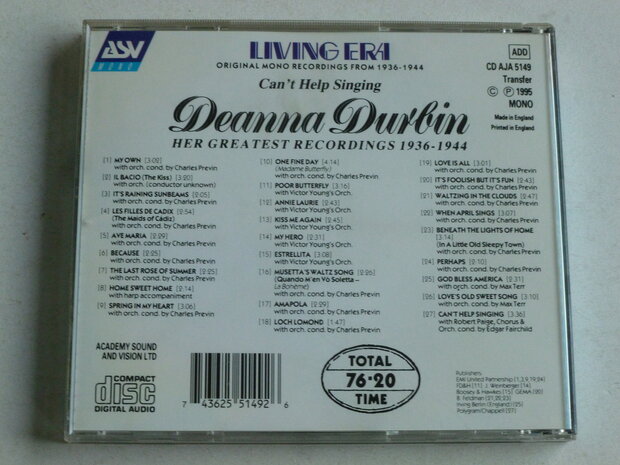 Deanna Durbin - Can't Help Singing / Her Greatest Recordings 1936-1944