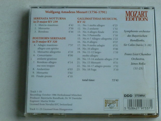 Mozart - Serenata Notturna, Posthorn Serenade / Sir Colin Davis