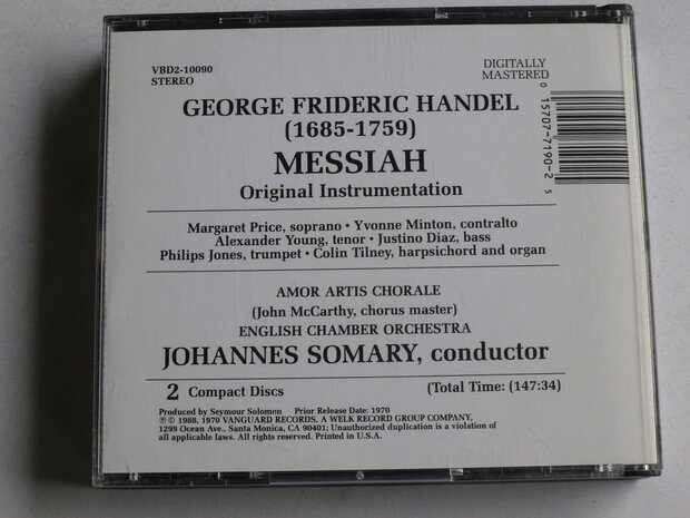 Handel - Messiah / Margaret Price, Yvonne Minton, Johannes Somary (2 CD)