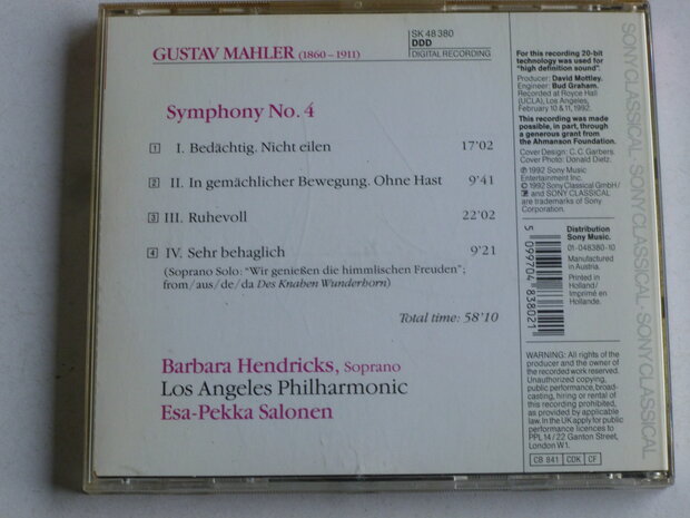 Mahler - Symphony no. 4 / Barbara Hendricks, Esa-Pekka Salonen