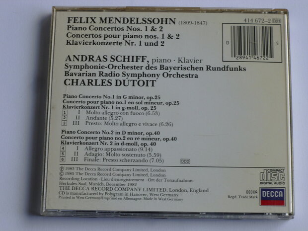 Mendelssohn - Piano Concertos 1 & 2 / Andras Schiff, Charles Dutoit