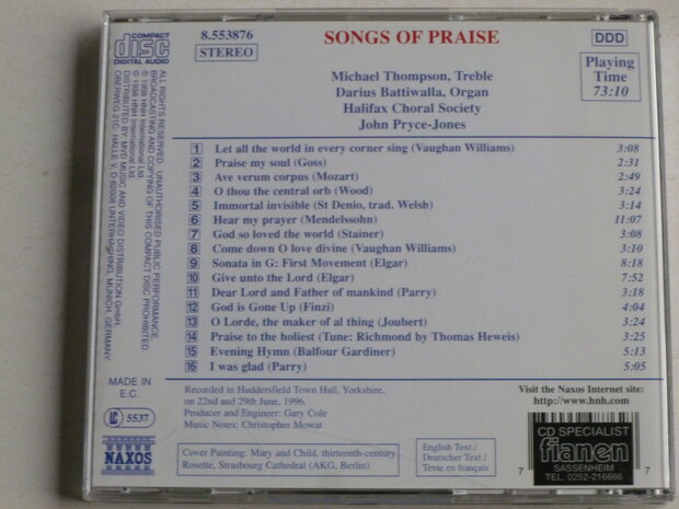 Songs of Praise - Halifax Choral Society / John Pryce-Jones