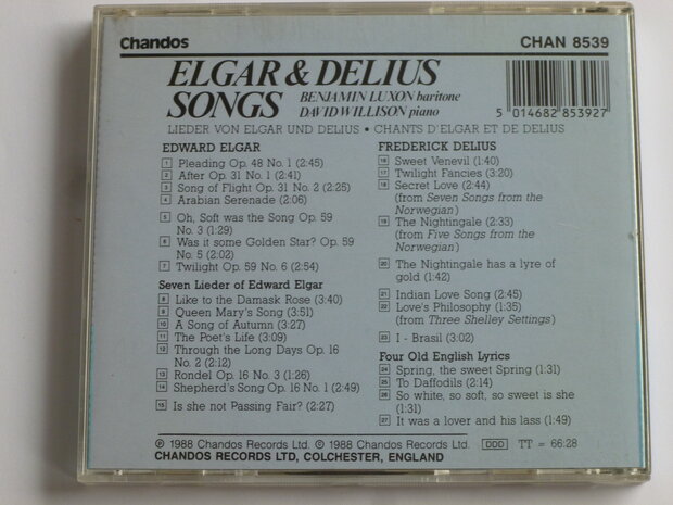 Elgar & Delius Songs - Benjamin Luxon, David Willison