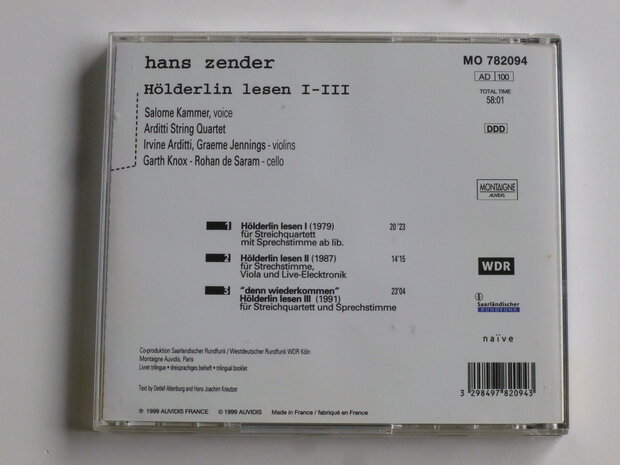 Hans Zender - Hölferlin Lesen I - III / Dalome Kammer, Arditti Quartet Edition