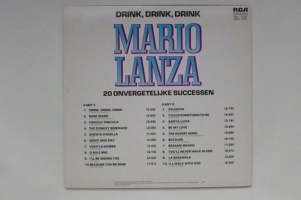 Mario Lanza - 20 onvergetelijke successen (LP)