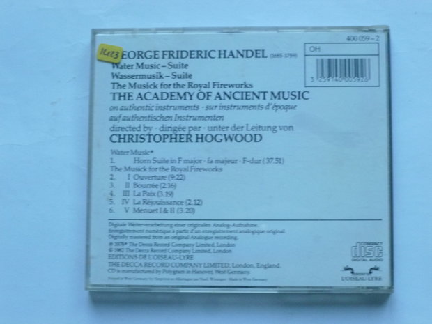 Handel - Water music suite /Christopher Hogwood