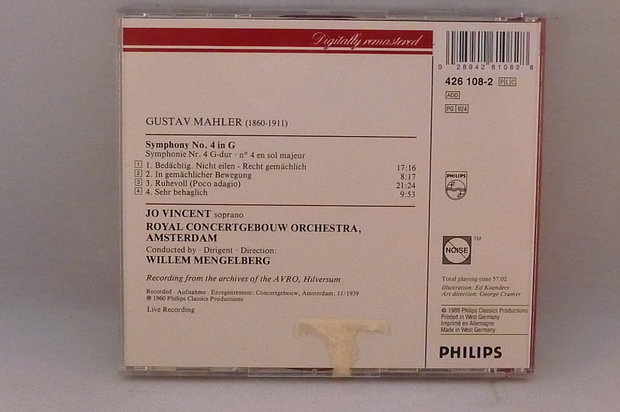 Willem Mengelberg - Mahler symphony no. 4 / jo vincent - Tweedehands CD